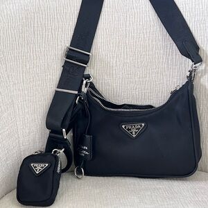 Black Nylon Shoulder Bag with Strap Pouch